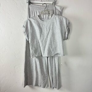 Offline Aerie OG Cotton Wide Leg Pants Muscle T Shirt Set Lounge Heather Gray